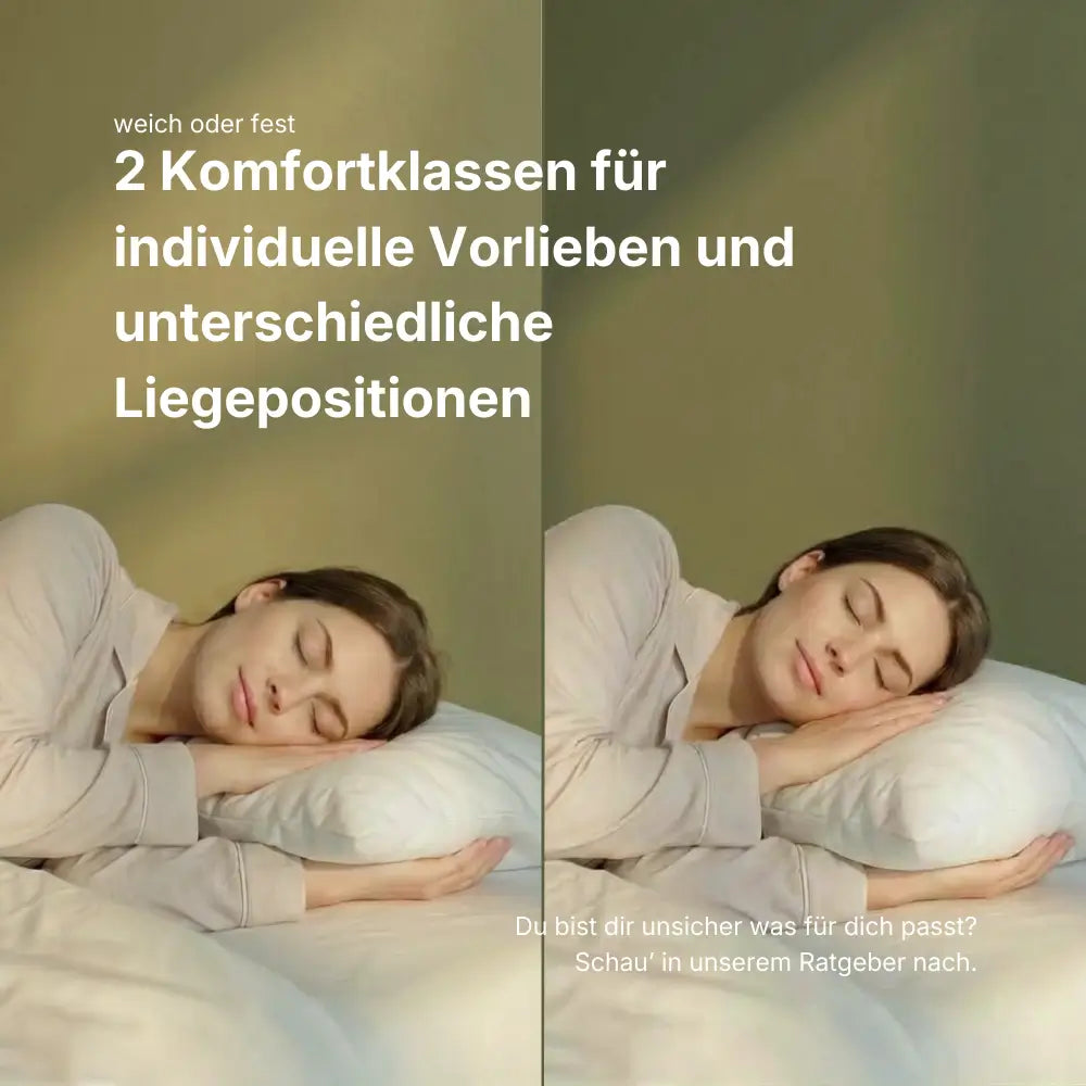 Zwei Komfortklassen für Kopfkissen – weiche und feste Variante für unterschiedliche Liegepositionen
