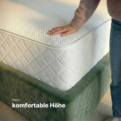 Detailansicht der 24 cm hohen Hybridschaum Wendematratze mit gestepptem Bezug