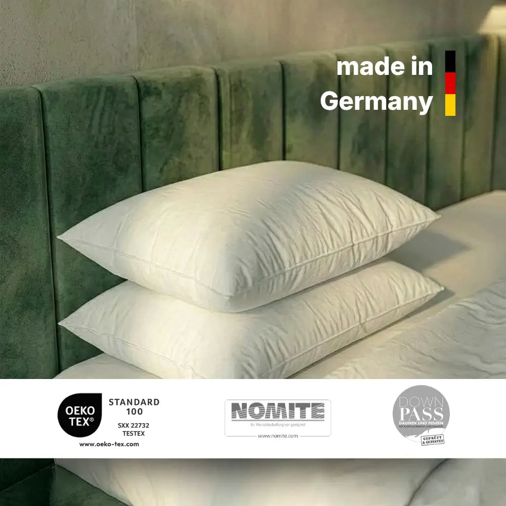 Premium 3-Kammer-Kissen aus Deutschland mit OEKO-TEX®, NOMITE® und Downpass-Zertifizierung