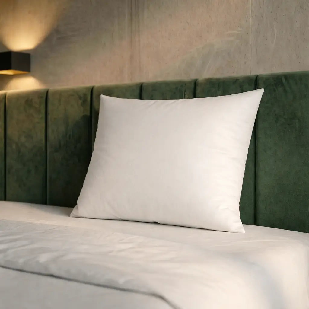Premium Veganes Kissen Faser mit weicher Füllung auf Bett im Schlafzimmer